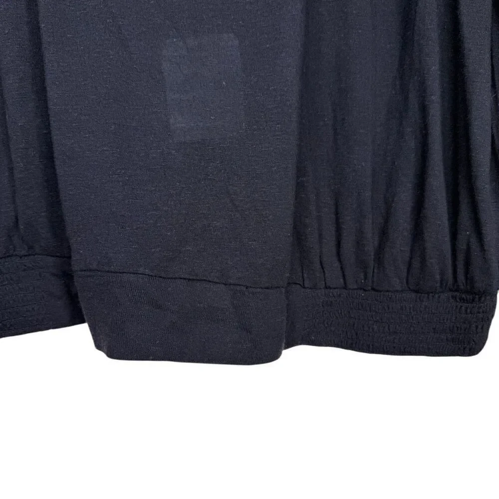 NEW Free People Top Black Cropped With Wide Embroidered Bell Sleeve Size L Boho